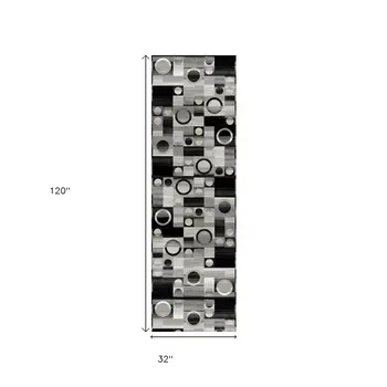 10' Gray Abstract Power Loom Runner Rug