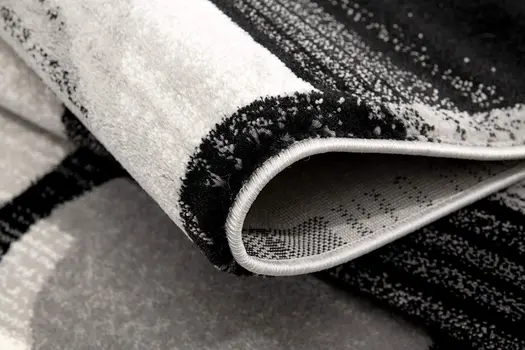 13' Black Gray And White Abstract Shag Runner Rug