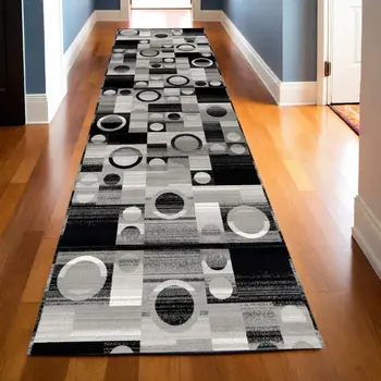 15' Gray Abstract Dhurrie Runner Rug