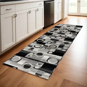 8' Gray Abstract Power Loom Runner Rug