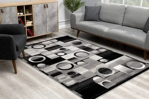 4' X 6' Gray Blocks And Rings Area Rug