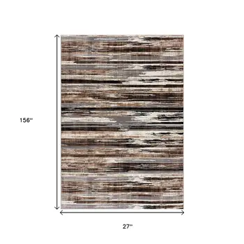 2' X 13' Beige Rustic Strokes Runner Rug