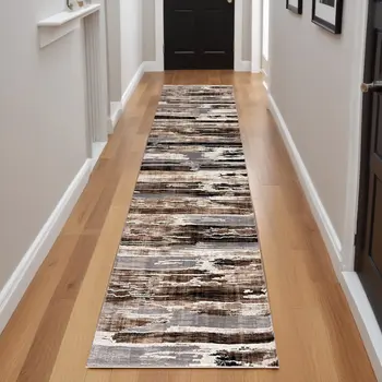 20' Beige Striped Dhurrie Runner Rug