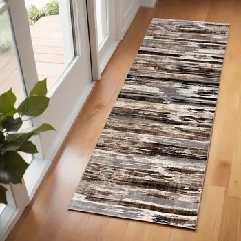 2' X 6' Beige Rustic Strokes Area Rug