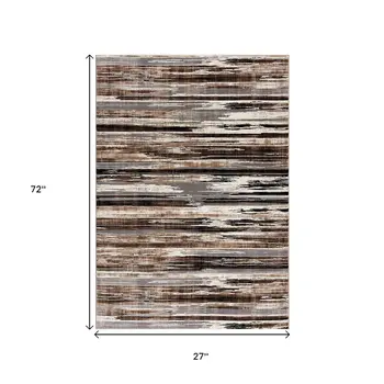 2' X 6' Beige Rustic Strokes Area Rug