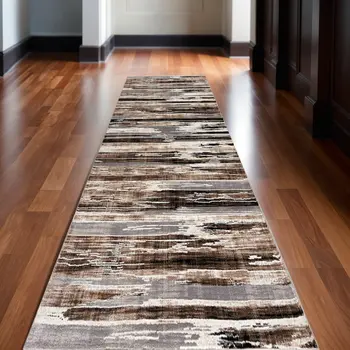 15' Beige Striped Dhurrie Runner Rug