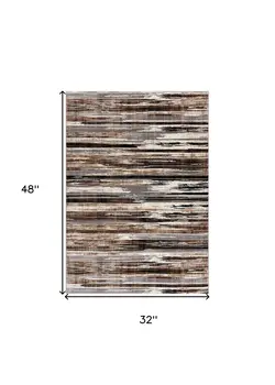 3' X 5' Beige Striped Power Loom Area Rug