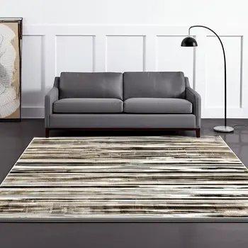 5' X 7' Beige Striped Dhurrie Area Rug
