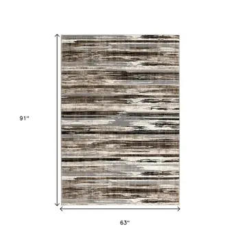 5' X 7' Beige Striped Dhurrie Area Rug