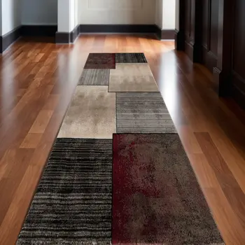 10' Brown Abstract Power Loom Runner Rug