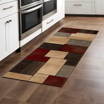 8' Beige And Brown Abstract Shag Runner Rug