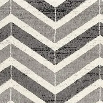15' Gray And Ivory Chevron Distressed Runner Rug