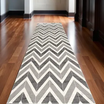 20' Gray Chevron Dhurrie Runner Rug