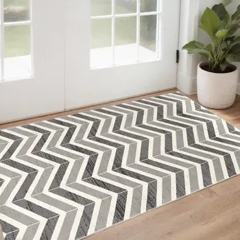 2' X 4' Gray And Ivory Chevron Distressed Area Rug