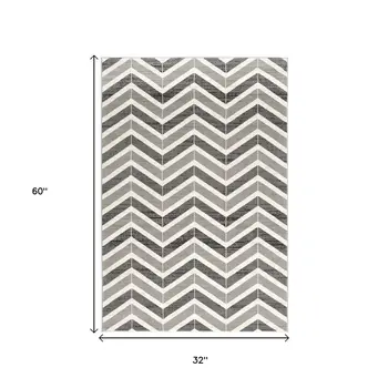 3' X 5' Gray And Ivory Chevron Distressed Area Rug