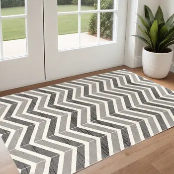 3' X 5' Gray And Ivory Chevron Distressed Area Rug