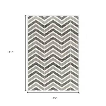 5' X 8' Gray Chevron Dhurrie Area Rug