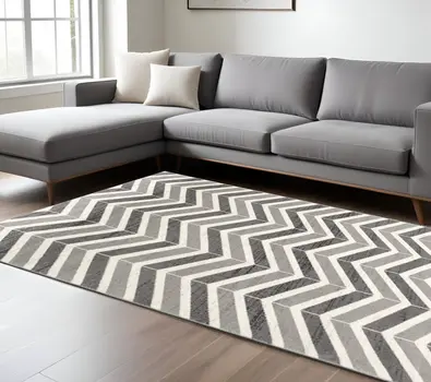 7' X 9' Gray Chevron Dhurrie Area Rug