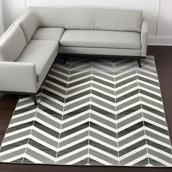8' X 11' Gray Chevron Dhurrie Area Rug