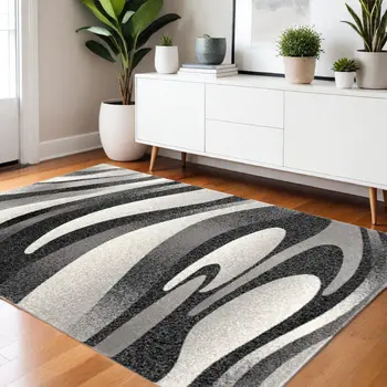 4' X 6' Gray Abstract Power Loom Area Rug