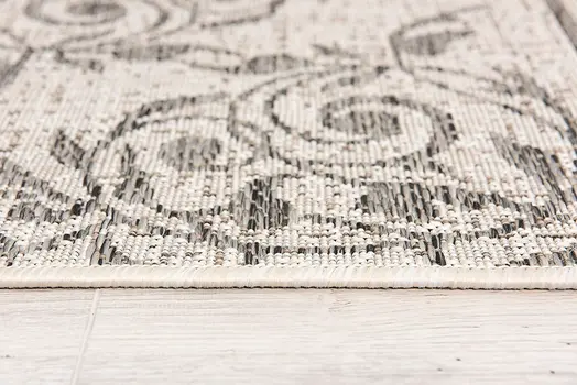 5' X 7' Ivory and Gray Ikat Non Skid Area Rug