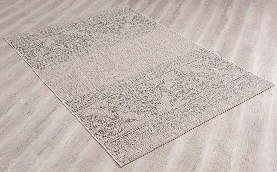 5' X 7' Ivory and Gray Ikat Non Skid Area Rug