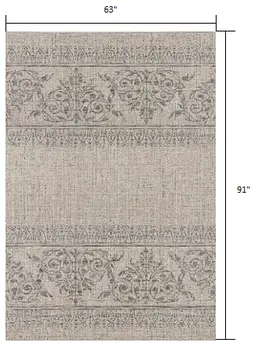5' X 7' Ivory and Gray Ikat Non Skid Area Rug