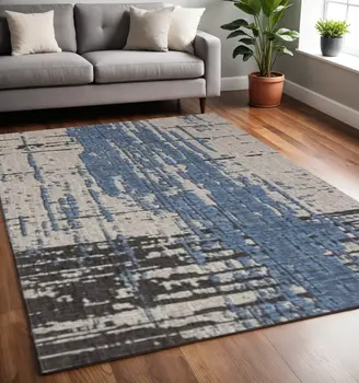 5' X 7' Blue and Gray Abstract Area Rug