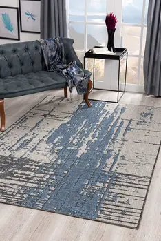 5' X 7' Blue and Gray Abstract Area Rug