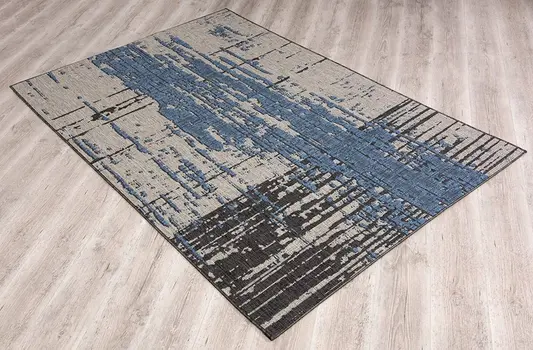 5' X 7' Blue and Gray Abstract Area Rug
