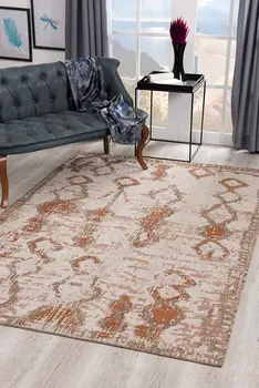 5' X 7' Beige and Brown Abstract Area Rug