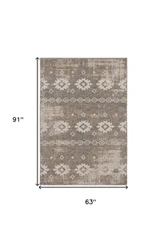5' X 7' Gray and Ivory Ikat Area Rug