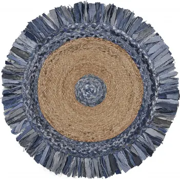 4' Blue And Beige Hand Woven Round Rug