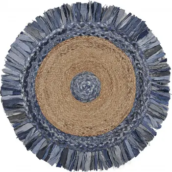 6' Blue And Beige Hand Woven Round Rug