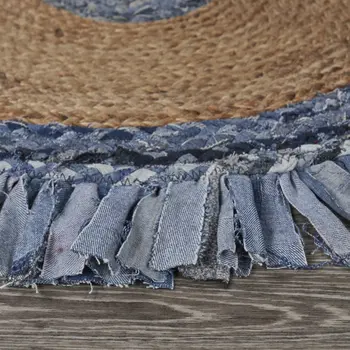 6' Blue And Beige Hand Woven Round Rug