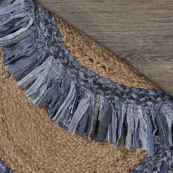 6' Blue And Beige Hand Woven Round Rug