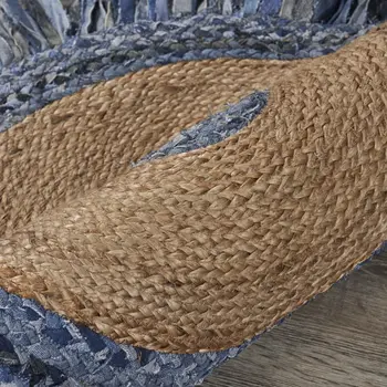 6' Blue And Beige Hand Woven Round Rug