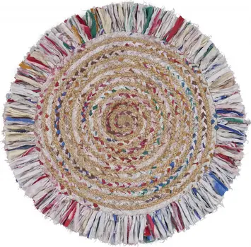 4' Blue And White Hand Woven Round Rug
