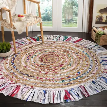 6' Blue And White Hand Woven Round Rug