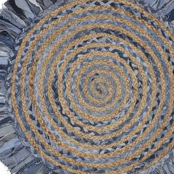 4' Blue And Beige Hand Woven Round Rug