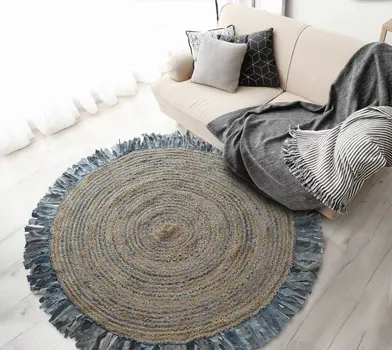 4' Blue And Beige Hand Woven Round Rug