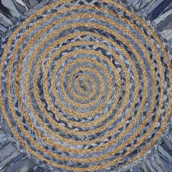 6' Blue And Beige Hand Woven Round Rug