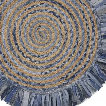 6' Blue And Beige Hand Woven Round Rug