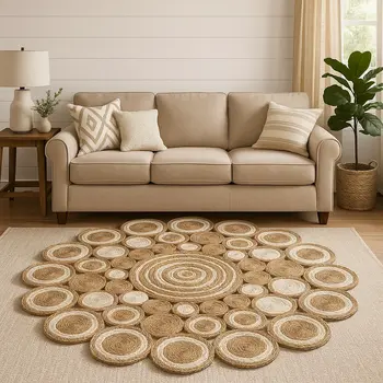 5' X 5' Natural Jute Hand Braided Area Rug