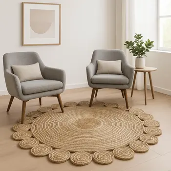 6' Beige Jute Hand Braided Round Rug