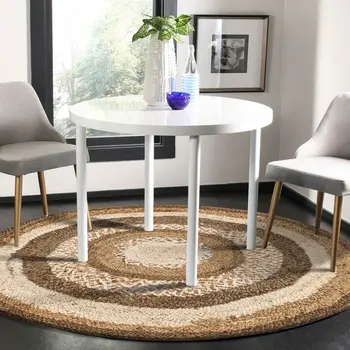 6' Beige Jute Hand Braided Round Rug
