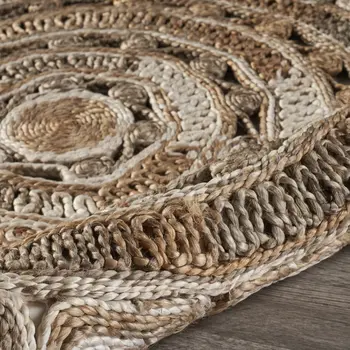 6' Beige Jute Hand Braided Round Rug
