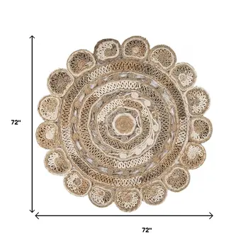 6' Beige Jute Hand Braided Round Rug