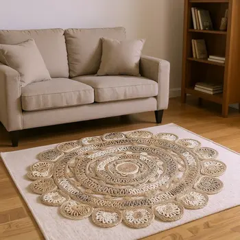 8' Beige Jute Hand Braided Round Rug
