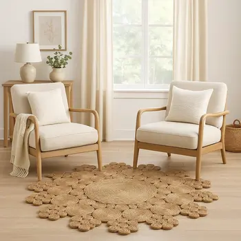 6' Natural Jute Hand Braided Round Rug
